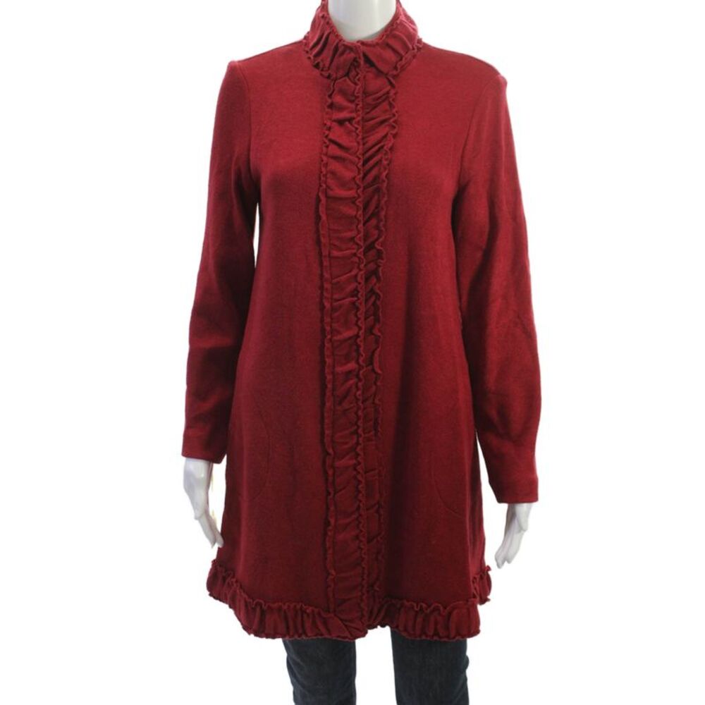 Pure Essence Womens Collared Red Coatigan Long Sleeve Solid Size XS